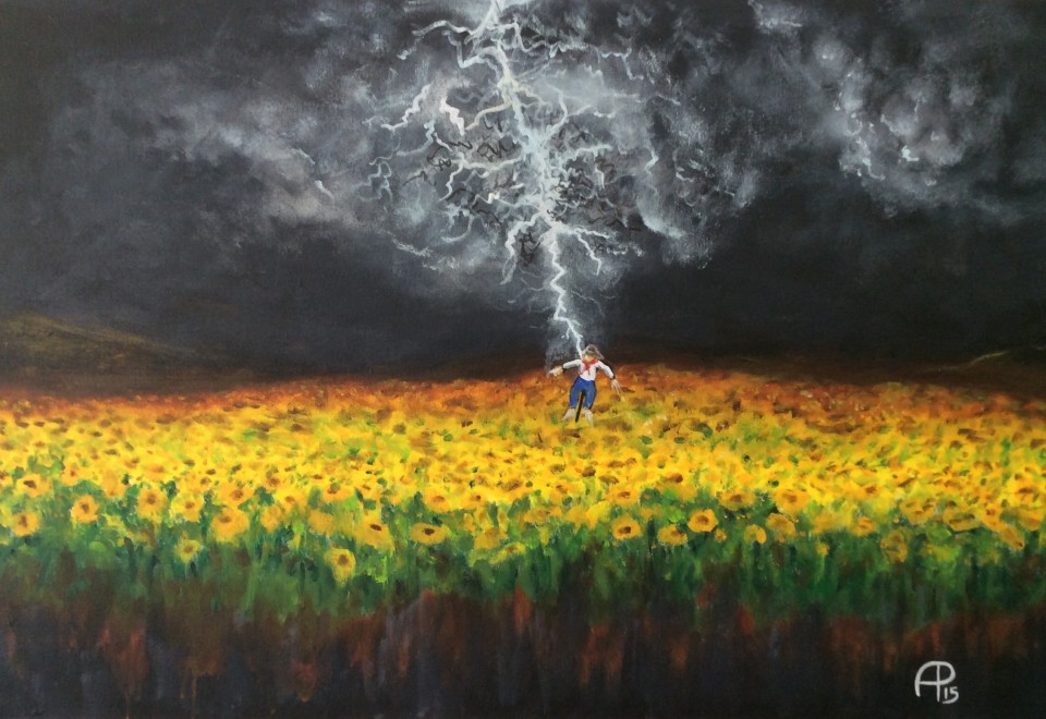 And a Mighty Lightning Struck the Scarecrow in the Middle of the Sunflower Plantation Right on the Edge of the World